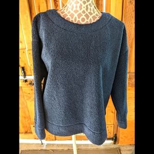 JCrew Teddy cropped navy blue Sherpa sweatshirt